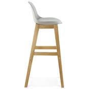Tabouret de bar design scandinave 'Topo' gris avec 4 pieds en bois naturel et dossier haut