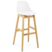 Tabouret de bar design scandinave 'Topo' blanc avec 4 pieds en bois naturel et dossier haut
