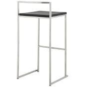 Tabouret de bar empilable design carré 'Iron' noir avec pieds en métal brossé et dossier bas