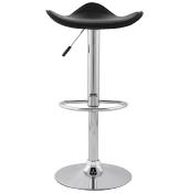 Tabouret de bar réglable design 'Torro' pivotant noir pied central et repose pieds en métal chromé