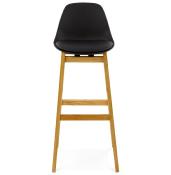 Tabouret de bar design scandinave 'Topo' noir avec 4 pieds en bois naturel et dossier haut