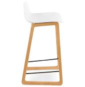 Tabouret de snack mi-hauteur design scandinave 'Skala' blanc pieds tréteaux bois naturel dossier bas