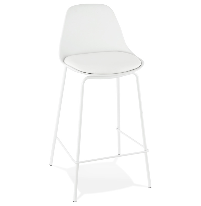 Tabouret de snack mi-hauteur 'Tekno Mini' blanc avec 4 pieds en métal blanc et dossier haut