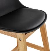 Tabouret de snack mi-hauteur design scandinave 'Topo Mini' noir 4 pieds en bois naturel dossier haut