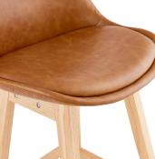 Tabouret de bar design scandinave 'Chairman' marron avec 4 pieds en bois naturel et dossier haut