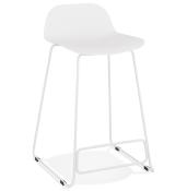 Tabouret de snack mi-hauteur 'Steel Mini' blanc pieds tréteaux repose pieds métal blanc dossier bas