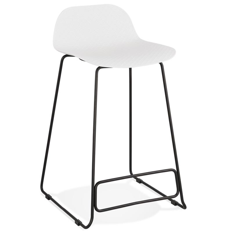 Tabouret de snack mi-hauteur 'Steelblack Mini' blanc repose pieds tréteaux métal noir dossier bas