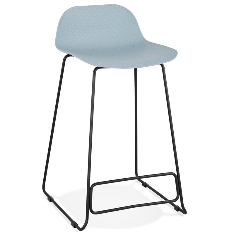 Tabouret de snack mi-hauteur 'Steelblack Mini' bleu repose pieds tréteaux métal noir dossier bas