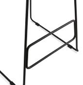 Tabouret de bar design 'Steelblack' rose pieds tréteaux et repose pieds en métal noir dossier bas