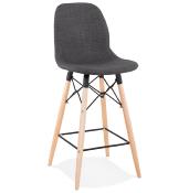 Tabouret snack mi-hauteur scandinave 'Verkwood Mini' tissu gris foncé 4 pieds bois dossier haut