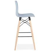 Tabouret de bar scandinave 'Slakwood' bleu 4 pieds bois et repose pieds en métal noir dossier haut