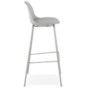 Tabouret de bar moderne 'Tekno' gris avec 4 pieds en métal gris et dossier haut