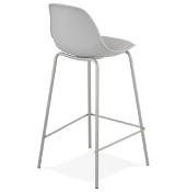 Tabouret de snack mi-hauteur moderne 'Tekno Mini' gris avec 4 pieds en métal gris et dossier haut