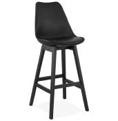 Tabouret de bar design scandinave 'Chairman Black Edition' noir avec 4 pieds en bois noir dossier haut