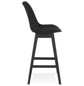 Tabouret de bar design scandinave 'Chairman Black Edition' tissu noir 4 pieds bois noir dossier haut