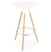 Table de bar haute scandinave ronde 'Syö' bois blanc 3 pieds en bois naturel et métal chromé