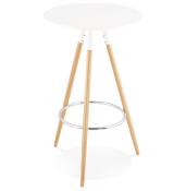 Table de bar haute scandinave ronde 'Syö' bois blanc 3 pieds en bois naturel et métal chromé