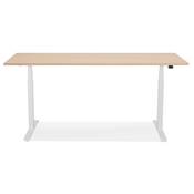 Bureau design assis-debout électrique 'SEMPLICE' en bois naturel pieds en métal blanc - 160 x 80 cm