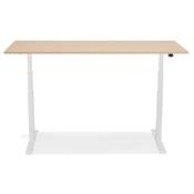 Bureau design assis-debout électrique 'SEMPLICE' en bois naturel pieds en métal blanc - 160 x 80 cm
