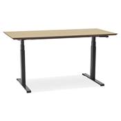 Bureau design assis-debout électrique 'SMALL TECH' en bois naturel pieds métal noir - 150 x 70 cm