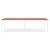Double bureau bench / table de réunion 'INCONTRO DUE' en noyer pieds en métal blanc - 280 x 140 cm