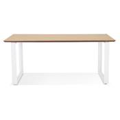 Bureau droit design 'SMART' plateau en bois naturel avec pieds en métal blanc - 180 x 90 cm