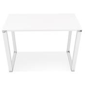 Bureau droit design haut 'HIGH BUSINESS' en bois blanc pieds en métal blanc et chromé – 140 x 70 cm