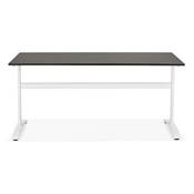 Bureau droit / table de travail design 'DISEGNO' noir en bois pieds en métal blanc - 160 x 80 cm