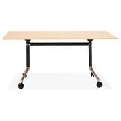 Bureau droit / table de travail pliante design 'ARCHI' bois naturel pieds métal noir - 160 x 80 cm