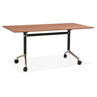 Bureau droit / table de travail pliante design 'ARCHI' en noyer pieds en métal noir - 160 x 80 cm