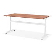 Bureau droit / table de travail design 'DISEGNO' plateau noyer pieds en métal blanc - 160 x 80 cm