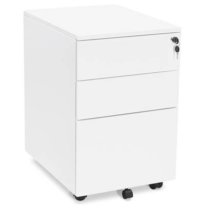 Caisson de bureau / table de chevet design à roulettes 'PRATIK' en métal blanc