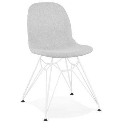 Chaise design 'Norsk White' en tissu gris clair 4 pieds en métal blanc