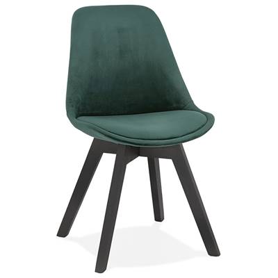 Chaise design 'Black Milano' en velours verte avec 4 pieds en bois noir