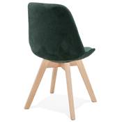 Chaise design 'Milano' en velours verte avec 4 pieds en bois naturel