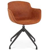 Chaise design à accoudoirs 'TICKY' en microfibre marron avec 4 pied en métal noir