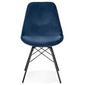 Chaise design style baroque 'GORD' en velours bleu et 4 pieds avec croisillons en métal noir