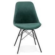 Chaise design style baroque 'GORD' en velours vert et 4 pieds avec croisillons en métal noir