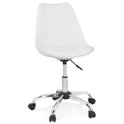Chaise de bureau à roulettes design 'TULIP' blanche pieds en métal chromé
