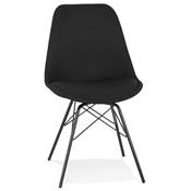 Chaise design 'GORD' en tissu noir et 4 pieds avec croisillons en métal noir