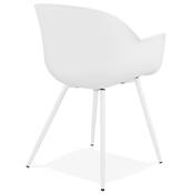 Chaise style industriel design à accoudoirs 'EXPO' blanche avec 4 pieds en métal blanc