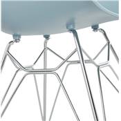 Chaise style industriel design à accoudoirs 'LOTUS' bleue avec 4 pieds en métal chromé