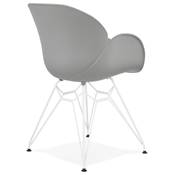Chaise style industriel design à accoudoirs 'LOTUS' grise avec 4 pieds en métal blanc