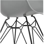 Chaise style industriel design à accoudoirs 'LOTUS' grise avec 4 pieds en métal noir