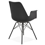 Chaise style industriel design à accoudoirs 'HERTIG' noire avec 4 pieds en métal noir