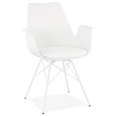 Chaise style industriel design à accoudoirs 'HERTIG' blanche avec 4 pieds en métal blanc