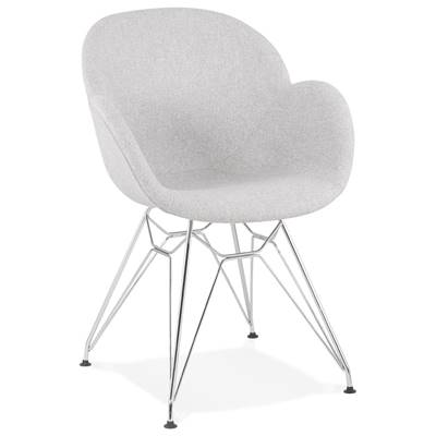 Chaise style industriel design à accoudoirs 'LOTUS' en tissu gris clair avec 4 pieds en métal chromé