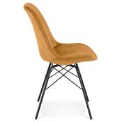 Chaise style industriel 'GORD' en velours moutarde et 4 pieds avec croisillons en métal noir