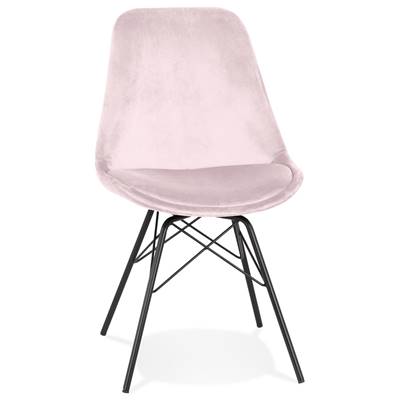 Chaise style industriel 'GORD' en velours rose et 4 pieds avec croisillons en métal noir
