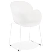 Chaise intérieur/extérieur design à accoudoirs 'ALL TIME' blanche avec pieds tréteaux en métal blanc